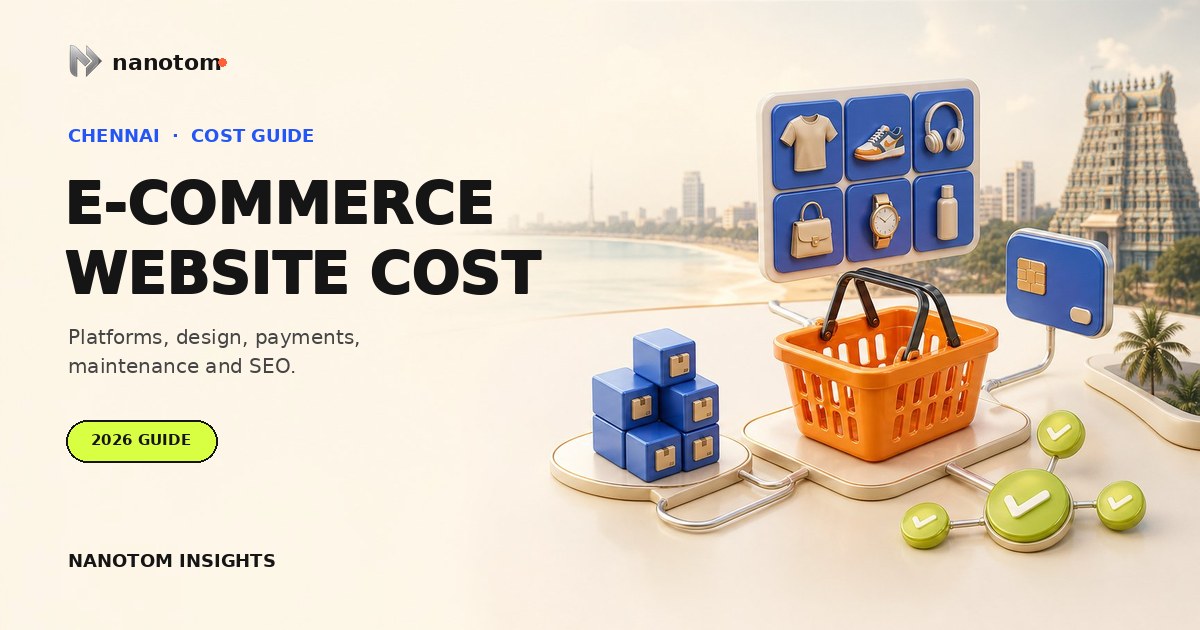 Chennai e-commerce website cost guide by Nanotom with shopping, product, payment, and inventory systems